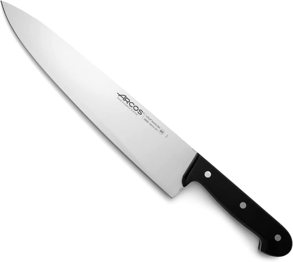 Arcos Chef Knife 12 Inch Stainless Steel. Cooking Knife to Cut and Peel Small Food. Ergonomic Polyoxymethylene Handle and 300mm Blade. Series Universal. Color Black