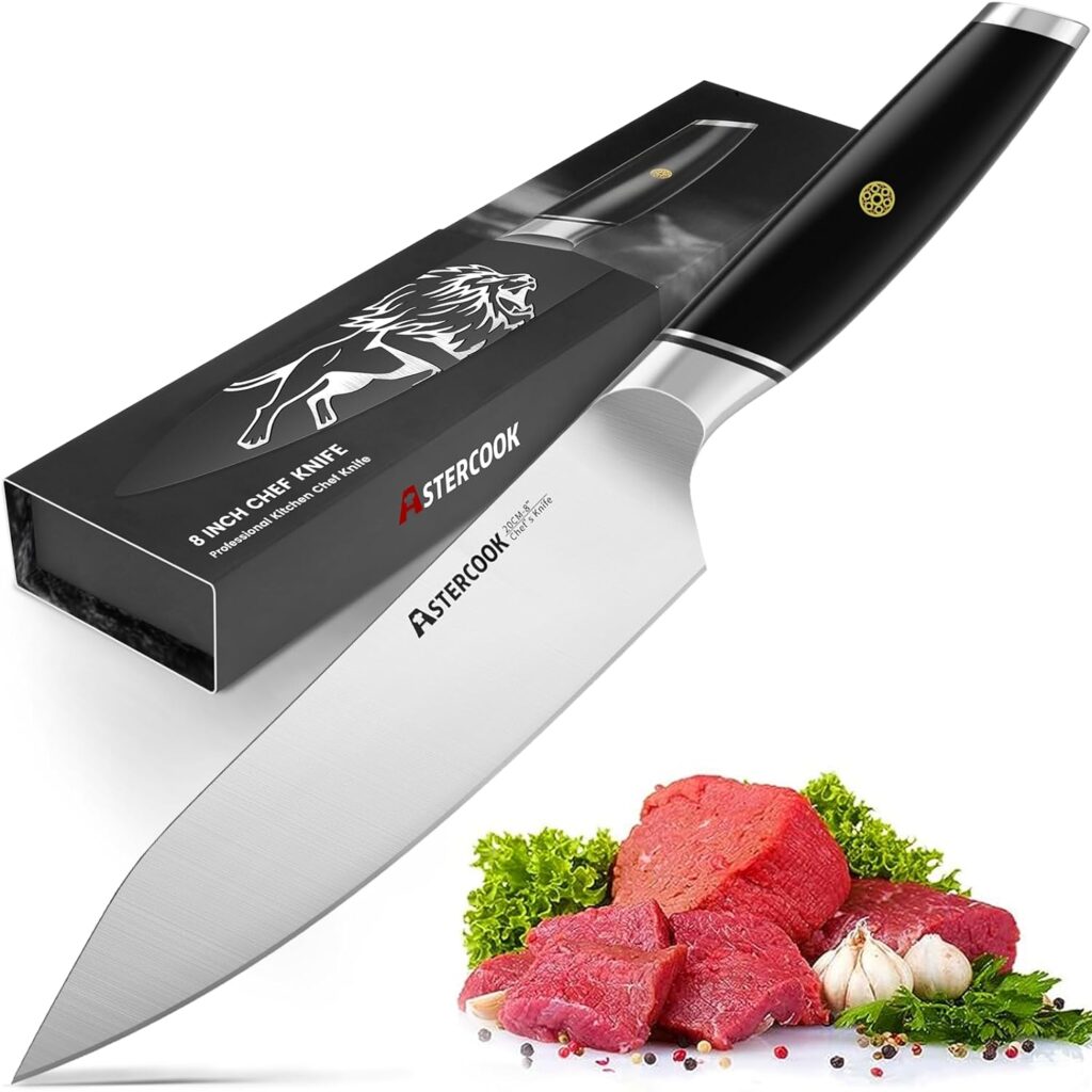 Astercook Chef Knife, 8 Inch Professional Kitchen Chef Knife, German High Carbon Stainless Steel Ultra Sharp Knife, Chefs Knives with Ergonomic Handle and Gift Box