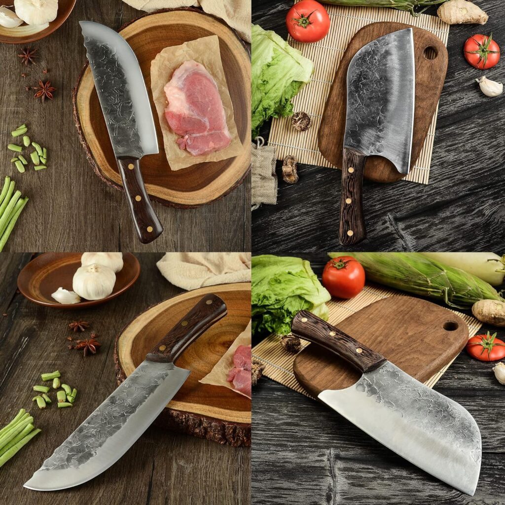 Chef / Butcher Fish Knife Set, High Carbon Steel Hand Forged Boning Carving Knife With Sheath For Kitchen, Camping, BBQ,8/12pcs