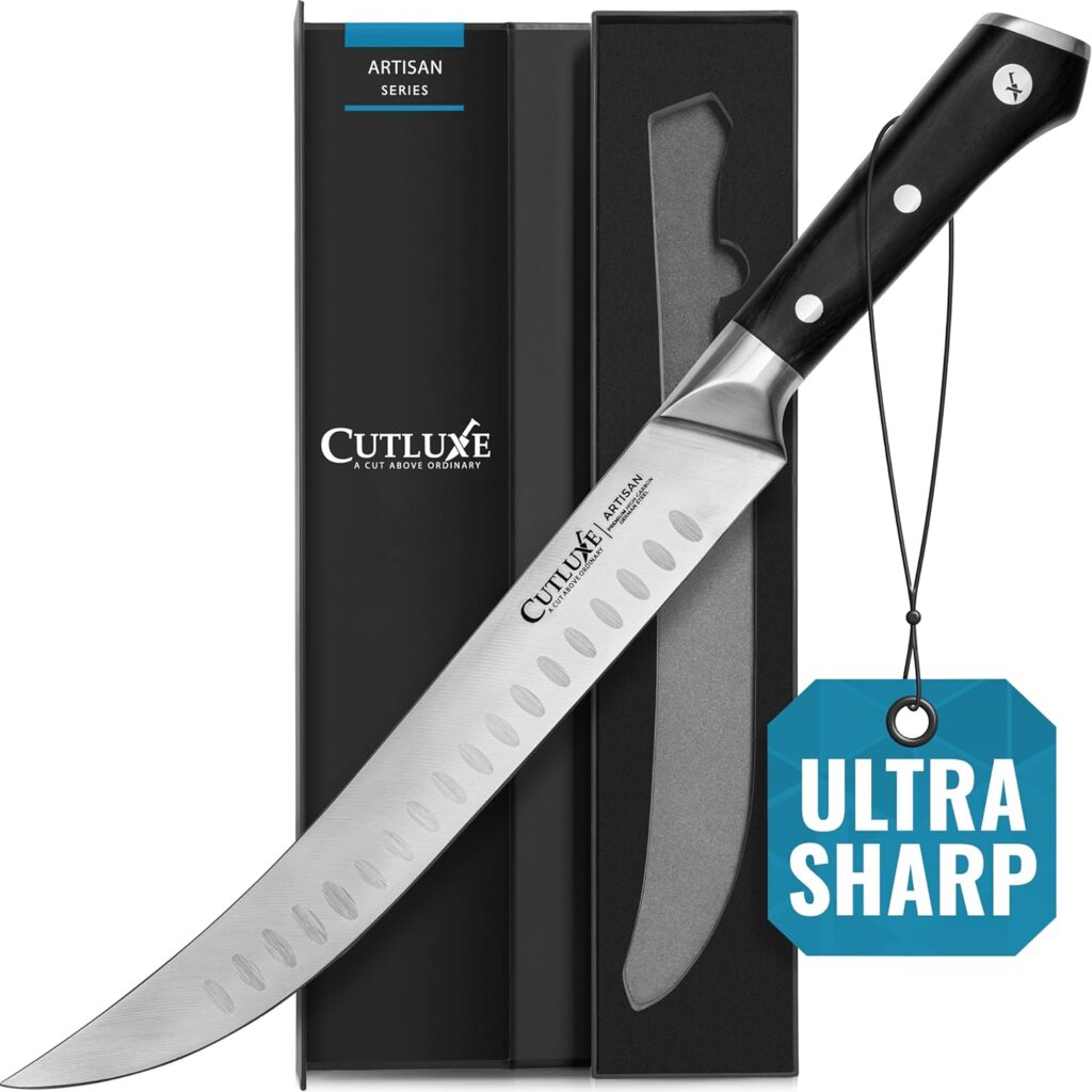 Cutluxe Butcher Knife – 10″ Cimeter  Breaking Knife – Forged High Carbon German Steel – Full Tang  Razor Sharp – Ergonomic Handle Design – Artisan Series