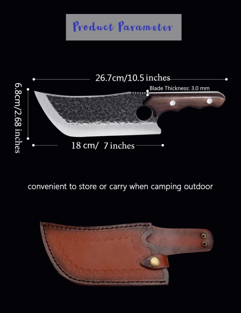 DRGSKL Hand Forged Meat Cleaver Knife Fathers Butcher Knife for Meat Cutting Full Tang Chef Knife with Belt Sheath and Gift Box High Carbon Steel Knife for Kitchen or Camping Christmas Gift