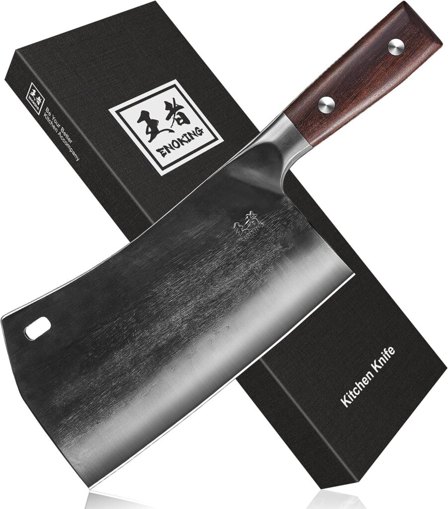 ENOKING Cleaver Knife, 7.5 Inch Hand Forged Meat Cleaver Heavy Duty Bone Chopper German High Carbon Stainless Steel Butcher Knife with Full Tang Handle for Home Kitchen and Restaurant, Ultra Sharp