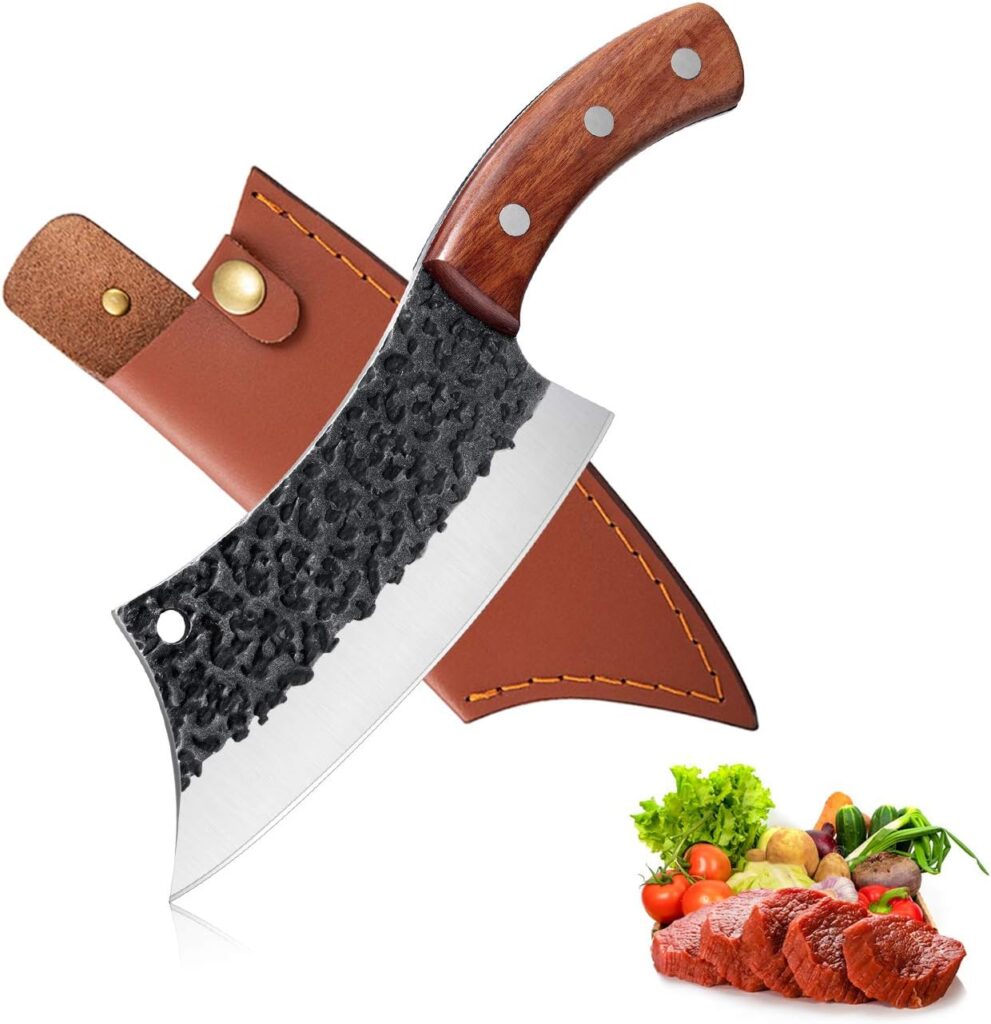 Forging Serbian Chef Knife, Nikos Kitchen Butcher Knives with Sheath Japan Knives Meat Vegetable Fruit Cleaver with Full Tang Handle