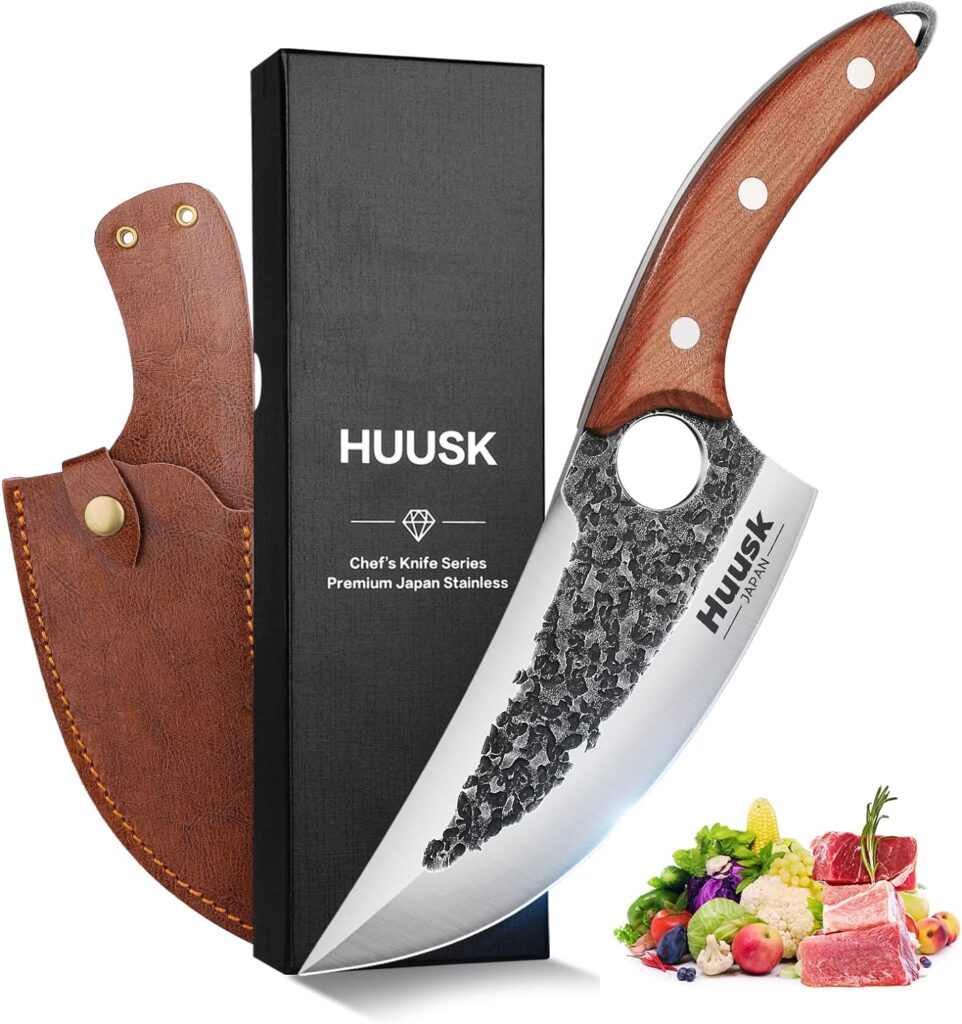 Huusk Upgraded Knives, Viking Knife with Sheath Hand Forged Butcher Knife for Meat Cutting Japanese Chef Knife Meat Cleaver Japan Knife for Kitchen and Outdoor, Thanksgiving Christmas Gifts