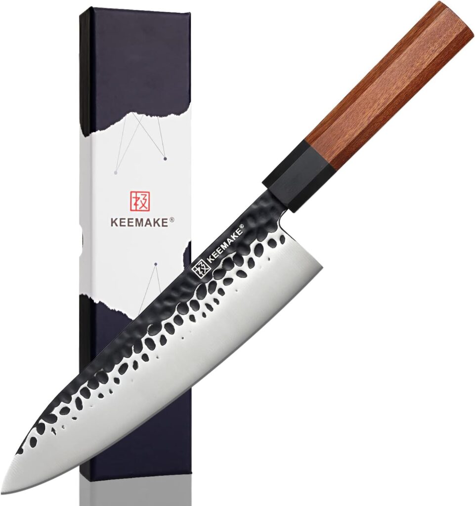 KEEMAKE Chef Knife 8 inch, Kitchen Knife with Japanese 440C Stainless Steel Blade Sharp Knife, Porfessional Chefs Knife Rosewood Handle, Gyuto Knife with G10 Bolster Meat Knife for Kitchen