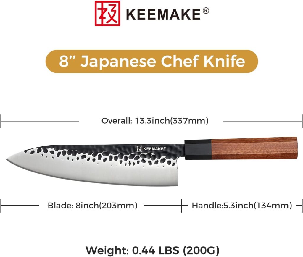 KEEMAKE Chef Knife 8 inch, Kitchen Knife with Japanese 440C Stainless Steel Blade Sharp Knife, Porfessional Chefs Knife Rosewood Handle, Gyuto Knife with G10 Bolster Meat Knife for Kitchen