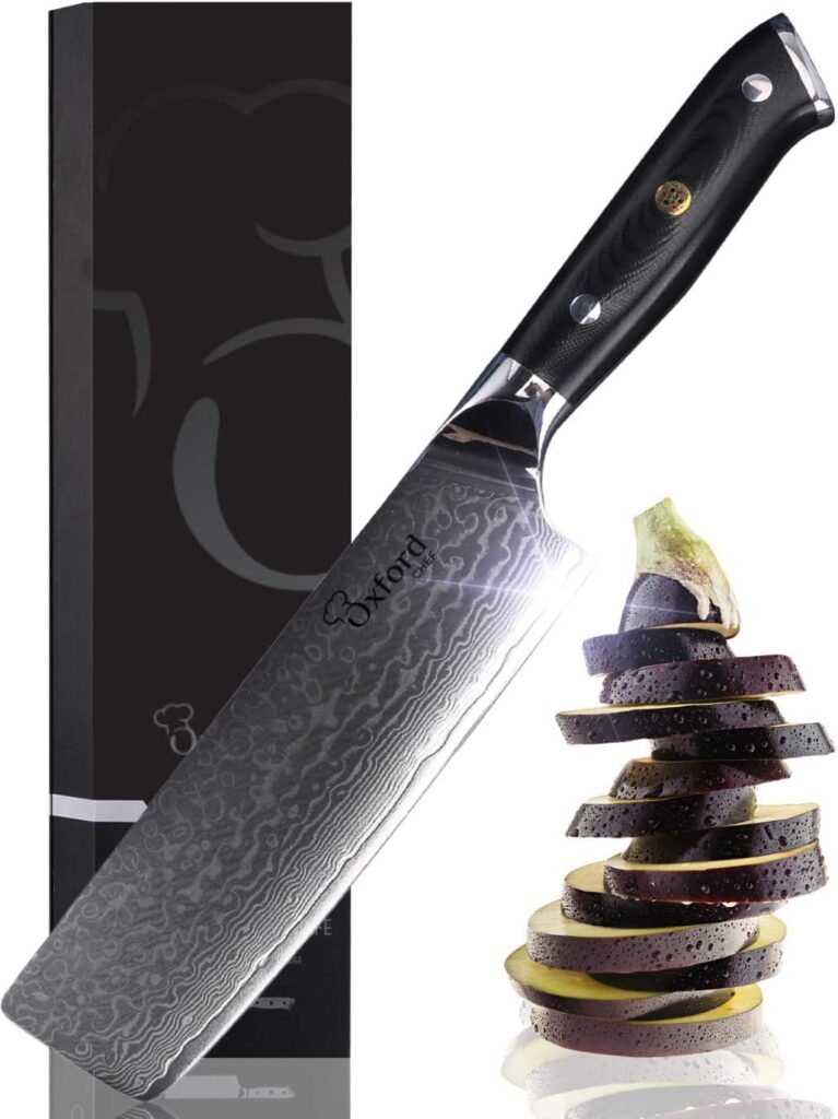 Oxford CHEF Nakiri Chef Knife 6.5 Inch - Damascus Japanese VG10 Super Steel 67 Layer High Carbon Stainless Steel