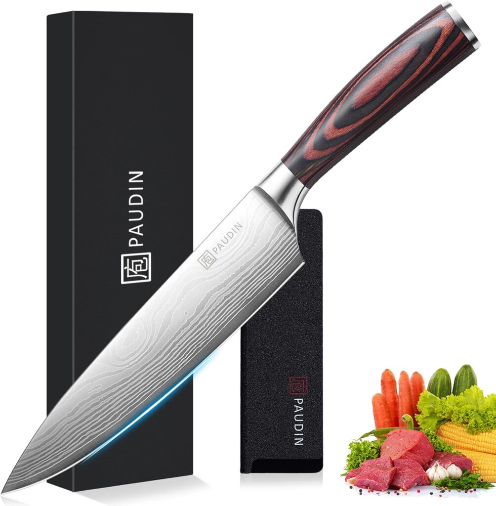 PAUDIN Chef Knife, 8 Inch High Carbon Stainless Steel Sharp Kitchen Knife with Ergonomic Handle, Gift Box for Family  Restaurant