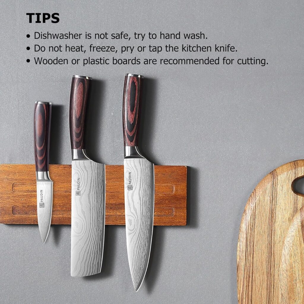 PAUDIN Kitchen Knife Set, 3 Piece High Carbon Stainless Steel Professional Chef Knife Set with Ultra Sharp Blade  Wooden Handle (Kitchen Knife Set 3 Pcs)