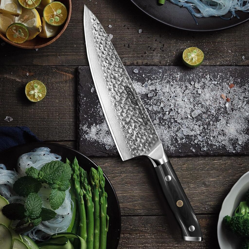 SCOLE® Chef Knife Damascus, 8 Inch Japanese Chefs Knife Razor Sharp, 67 Layers VG-10 Super Damascus Stainless Steel Kitchen Knife with Unique White Shadow Wood Handle Triple Rivet Full Tang, Gift Box