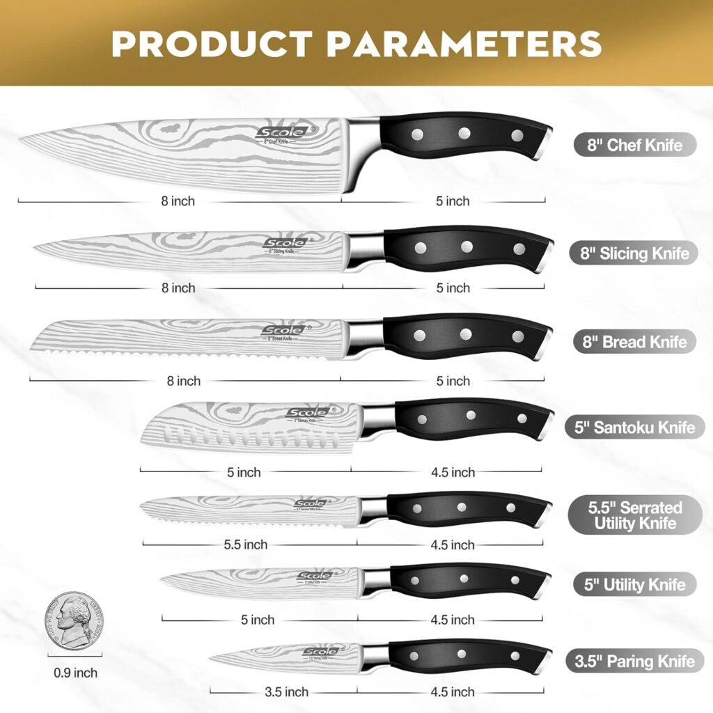 SCOLE® Chef Knife Ultra Sharp Kitchen Knife Set 7-Piece, Premium German 1.4116 Stainless Steel Chefs Knife Set, Ergonomic Handle Professional Knives Set for Kitchen with Gift Box