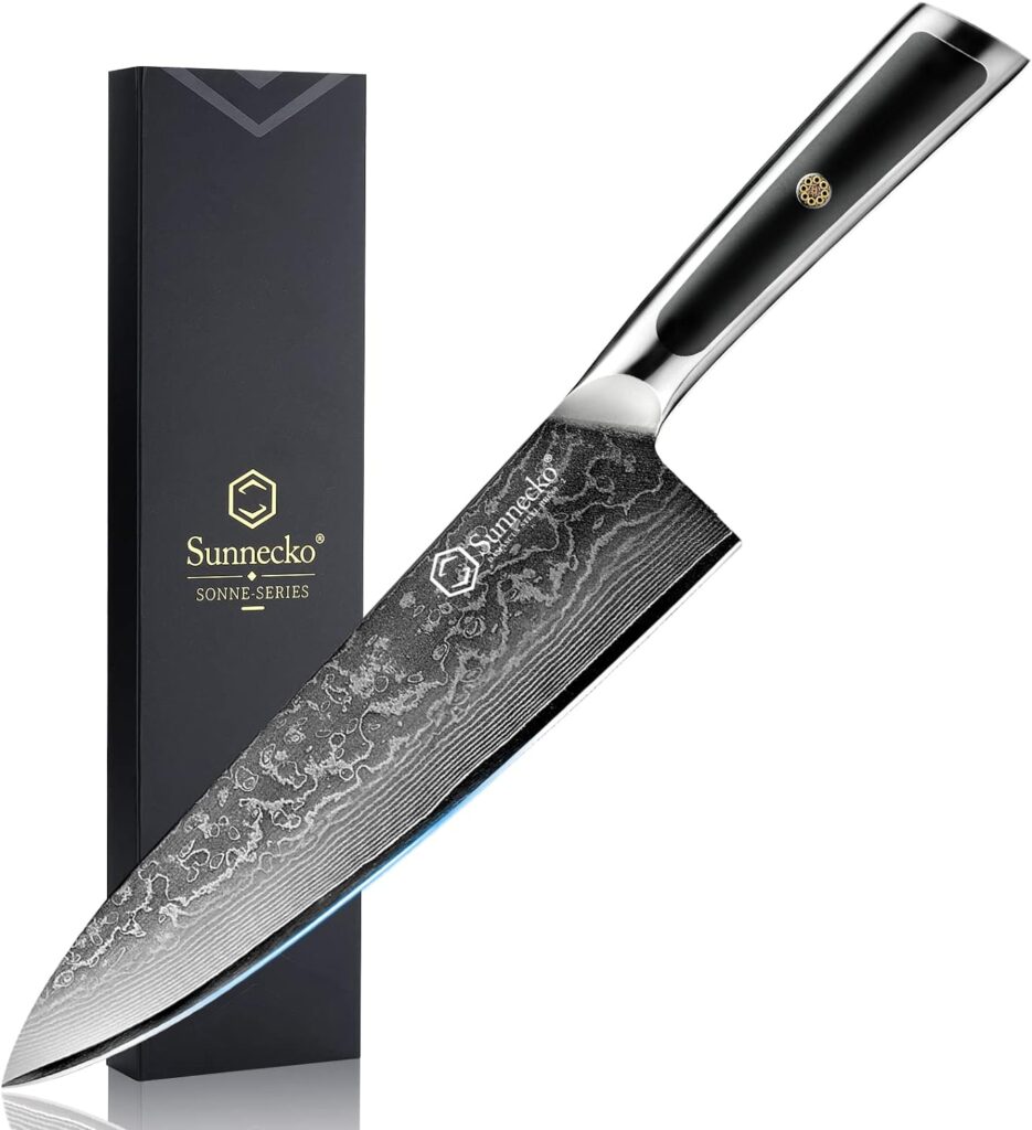 Sunnecko Chef Knife 8 Inch Review - Damascus Blade