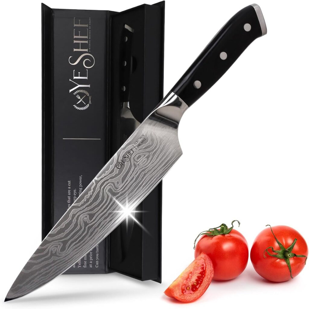 YeShef 8 Inch Japanese Chef Knife - Professional Stainless Steel Kitchen Knife, Chefs Knives with Ergonomic Handle - Strong, Sharp Edge - Tool for Cutting, Carving, Slicing - Luxury Gift Box