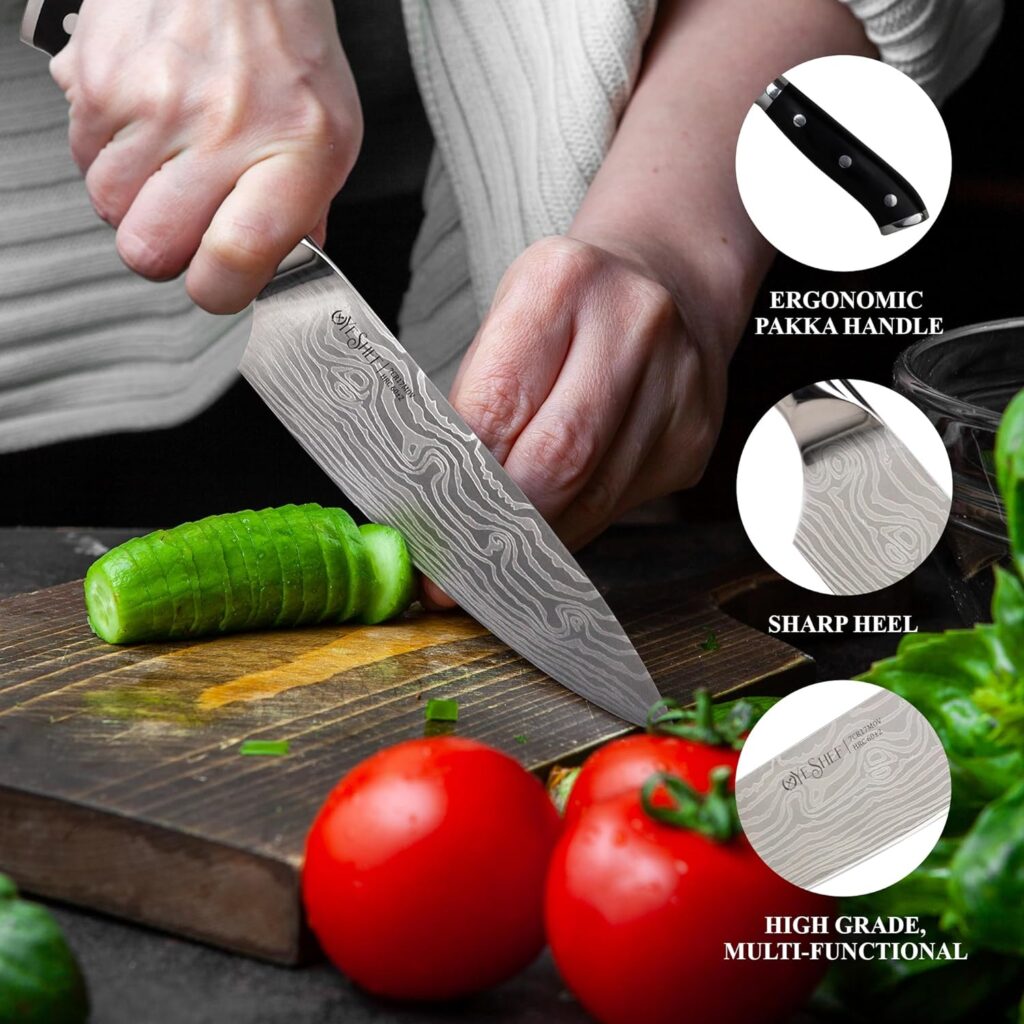 YeShef 8 Inch Japanese Chef Knife - Professional Stainless Steel Kitchen Knife, Chefs Knives with Ergonomic Handle - Strong, Sharp Edge - Tool for Cutting, Carving, Slicing - Luxury Gift Box