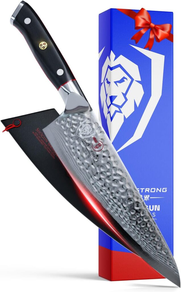 Dalstrong Chef Knife - 8 inch Blade - Shogun Series ELITE - Damascus - Japanese AUS-10V Super Steel - G10 Black Handle - Razor Sharp - Professional Full Tang Chefs Knife - Sheath